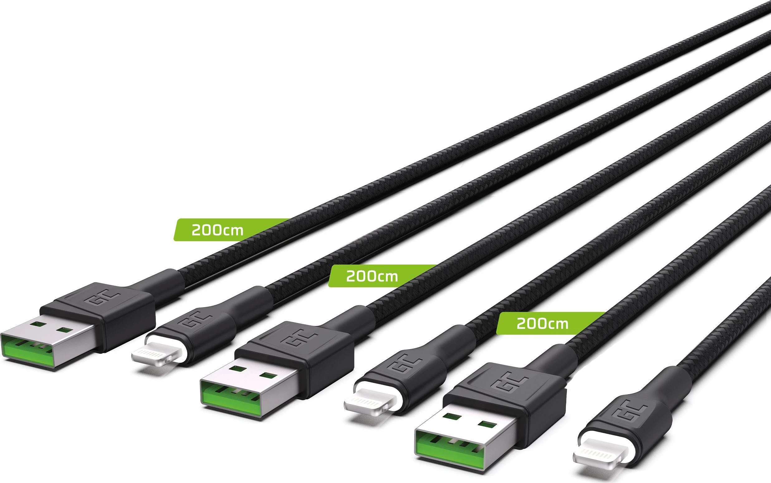 Green Cell Žalias Cell Žalias CELL 3x Kabelis GC Ray USB - Lightning 200cm baltas LED apšvietimas