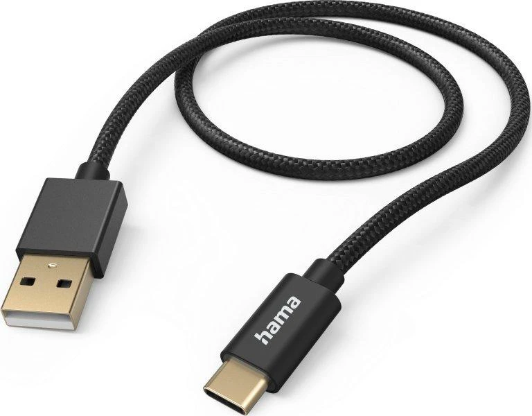 Hama įkrovimo/duomenų kabelis „Audinis“ USB-A-USB-C, nailonas, juodas