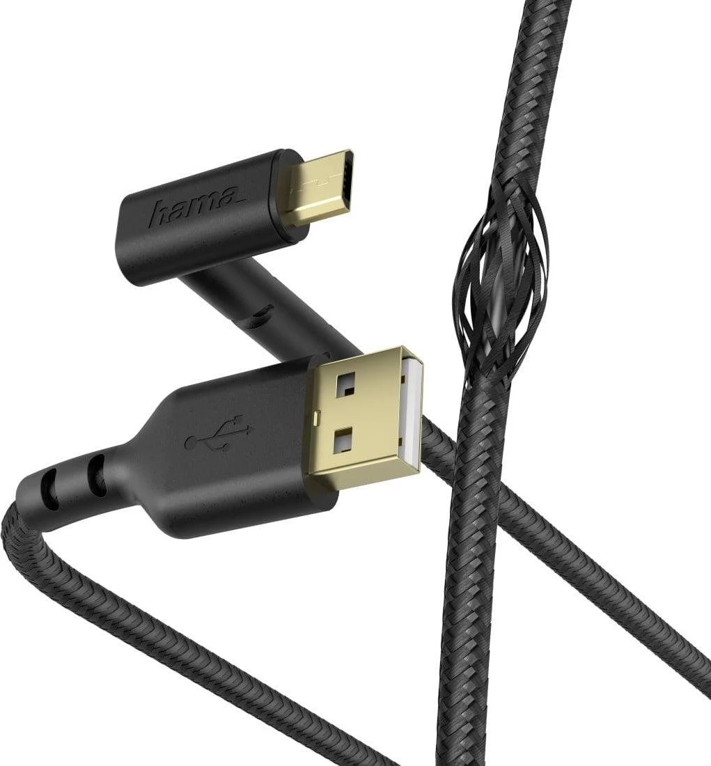 Hama Micro-USB įkrovimo ir duomenų kabelis 1,5 m, juodas