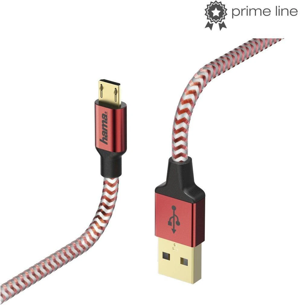HAMA atspindintis įkrovimo/duomenų kabelis Micro-USB 1,5 m raudonas
