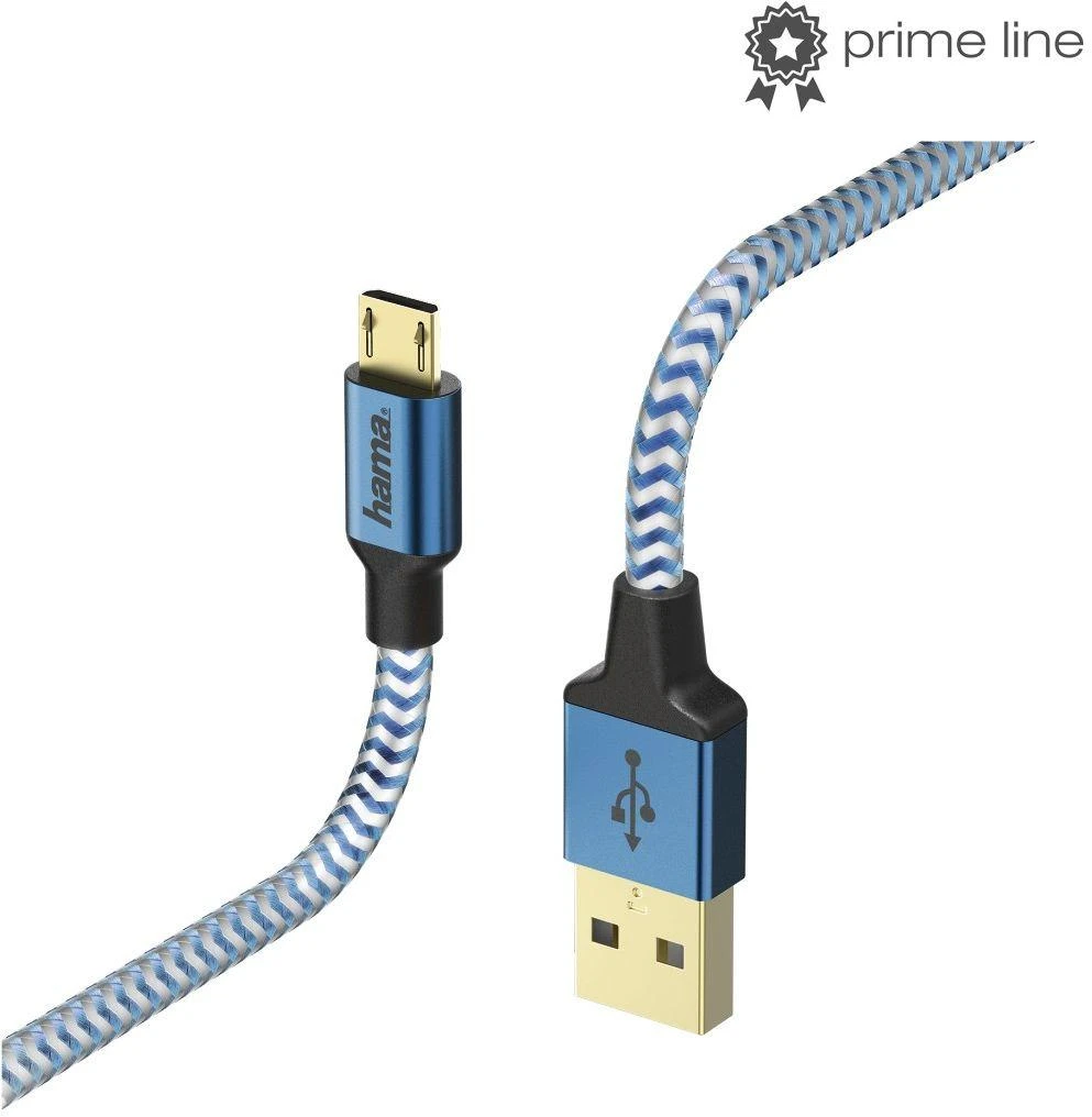 HAMA Reflective Charging/Data Cable Micro-USB 1.5 m mėlynas