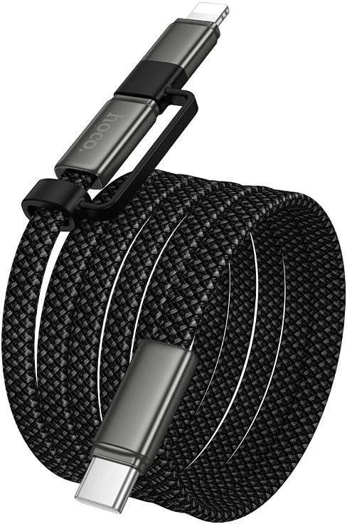 Plokščias kabelis USB C į USB C/iP 2in1 Hoco 3A 60W 1 m X125 juodas