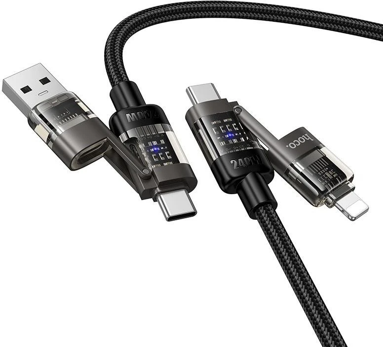 Kabelis 4in1 USB A/C į USB C/Lightning Hoco 240W 1,2 m U151 juodas