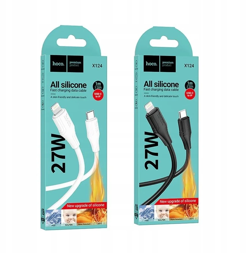 Silikoninis laidas USB C - Lightning Hoco 27W 1 m X124 juodas