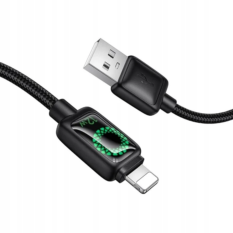 Laidas su LCD ekranu USB A į Lightning Hoco 2,4A 1,2 m U146 juodas