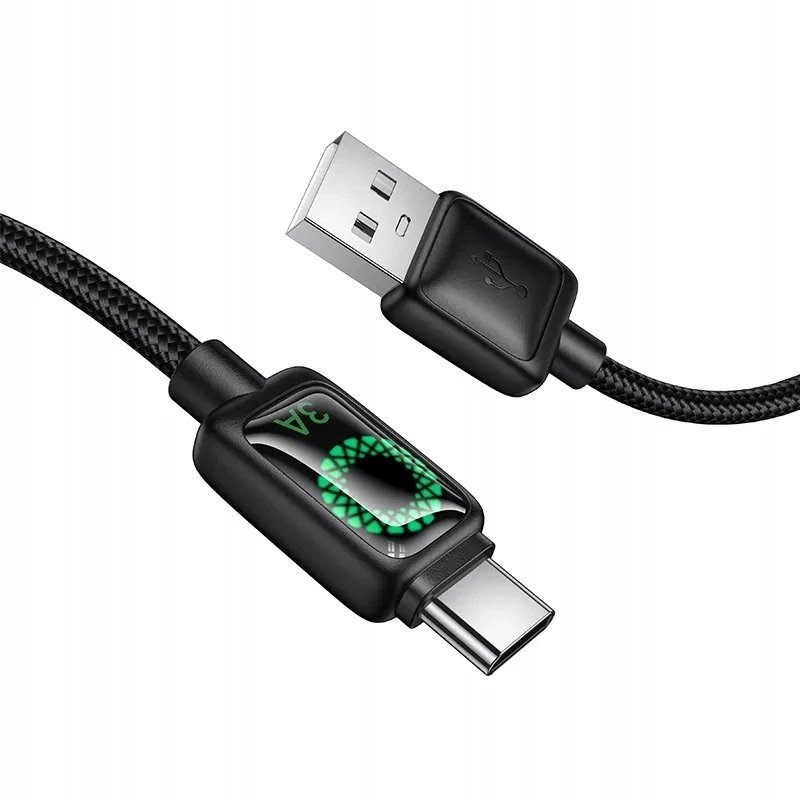 Laidas su LCD ekranu USB A į USB C Hoco 3A 1,2 m U146 juodas