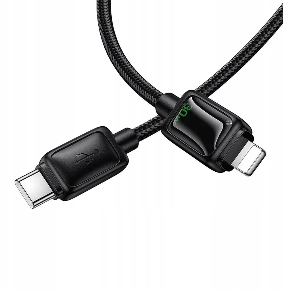 Laidas su LCD ekranu USB C - Lightning Hoco PD 30W 1,2 m U146 juodas