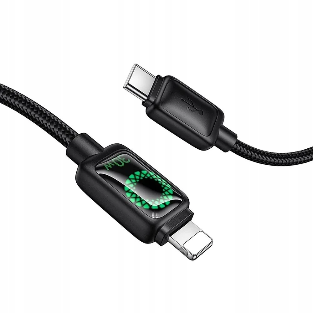 Laidas su LCD ekranu USB C - Lightning Hoco PD 30W 1,2 m U146 juodas
