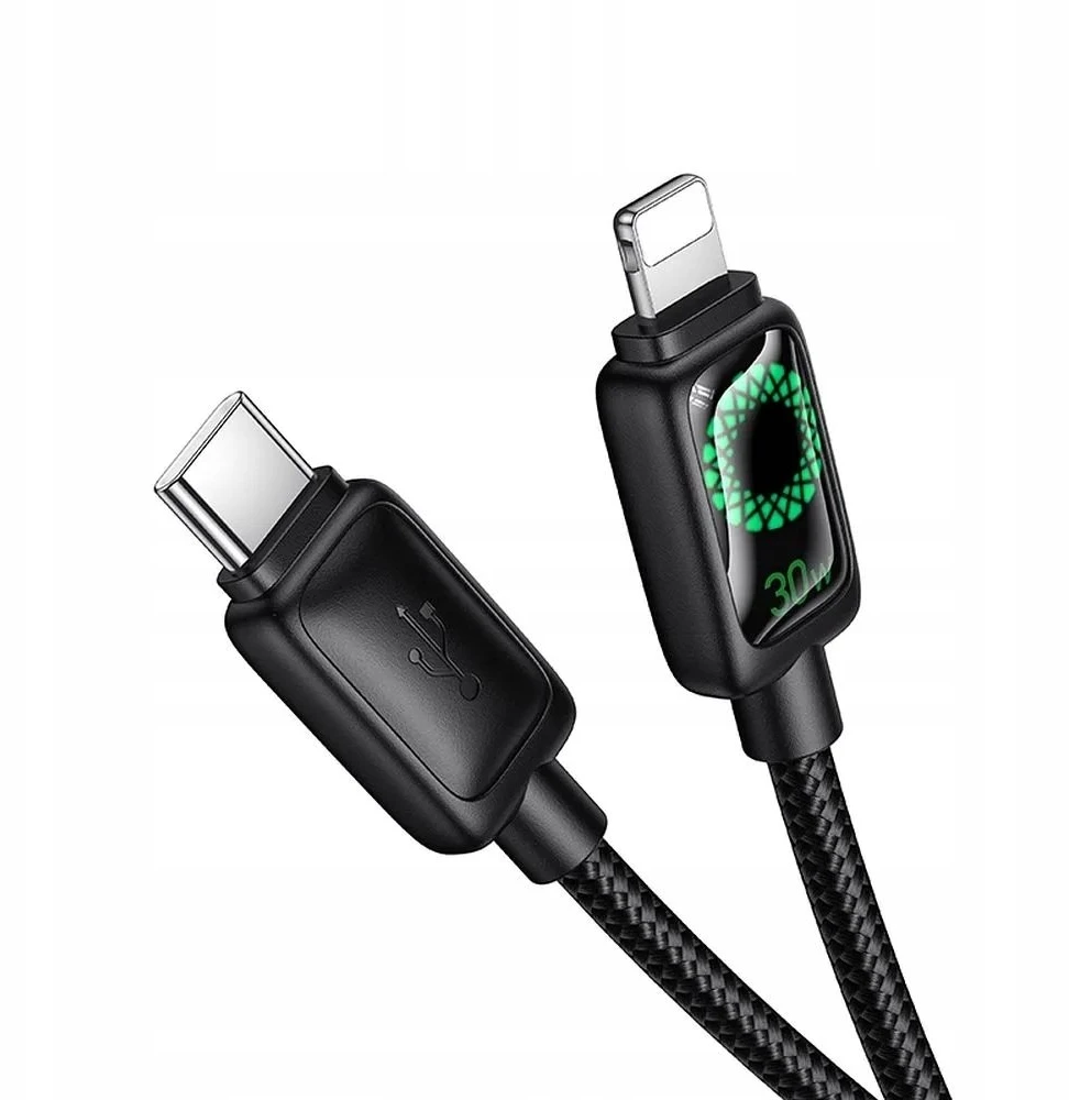 Laidas su LCD ekranu USB C - Lightning Hoco PD 30W 1,2 m U146 juodas
