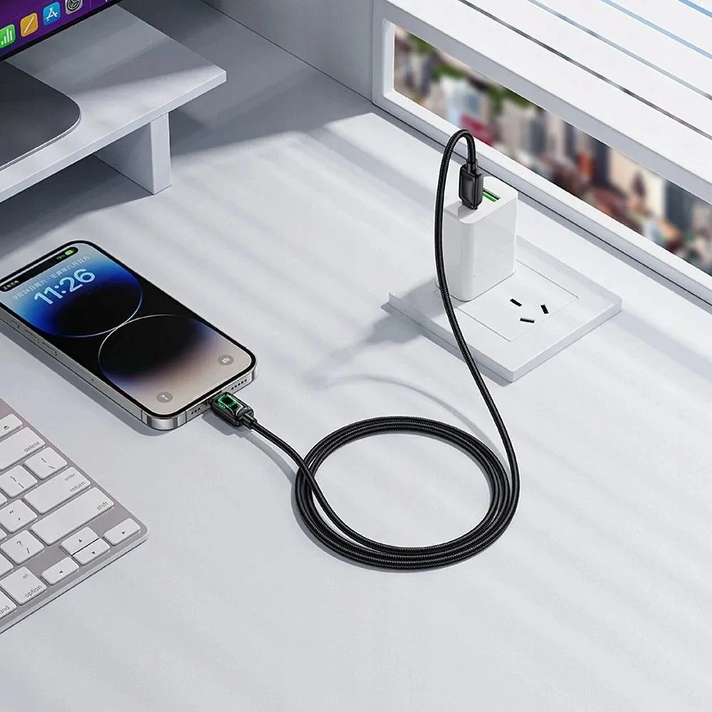 Laidas su LCD ekranu USB C - Lightning Hoco PD 30W 1,2 m U146 juodas