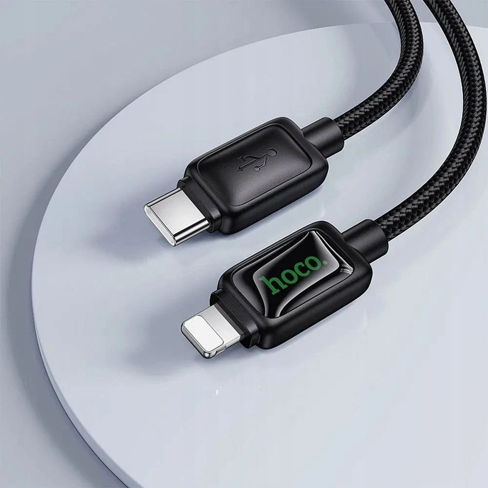 Laidas su LCD ekranu USB C - Lightning Hoco PD 30W 1,2 m U146 juodas