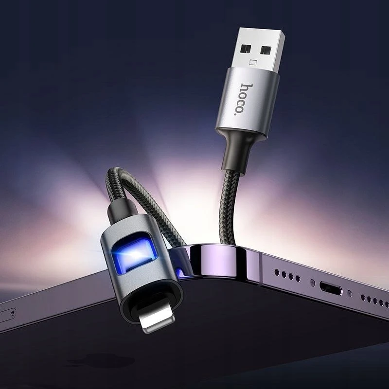 LED laidas USB A į Lightning Hoco 2,4A 1,2 m U144 juodas