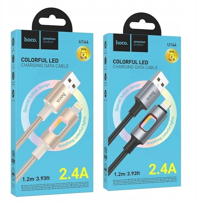 LED laidas USB A į Lightning Hoco 2,4A 1,2 m U144 juodas