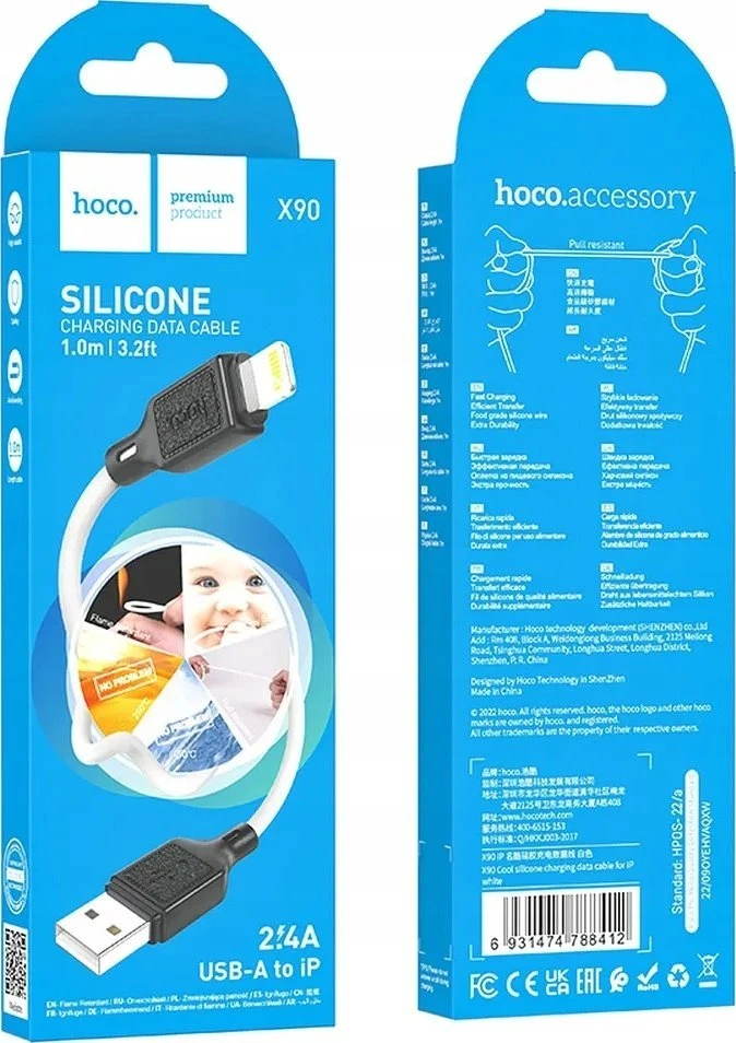 USB A tipo į „Lightning“ tipo laidas Hoco 2,4A, 1 m, X90 baltas