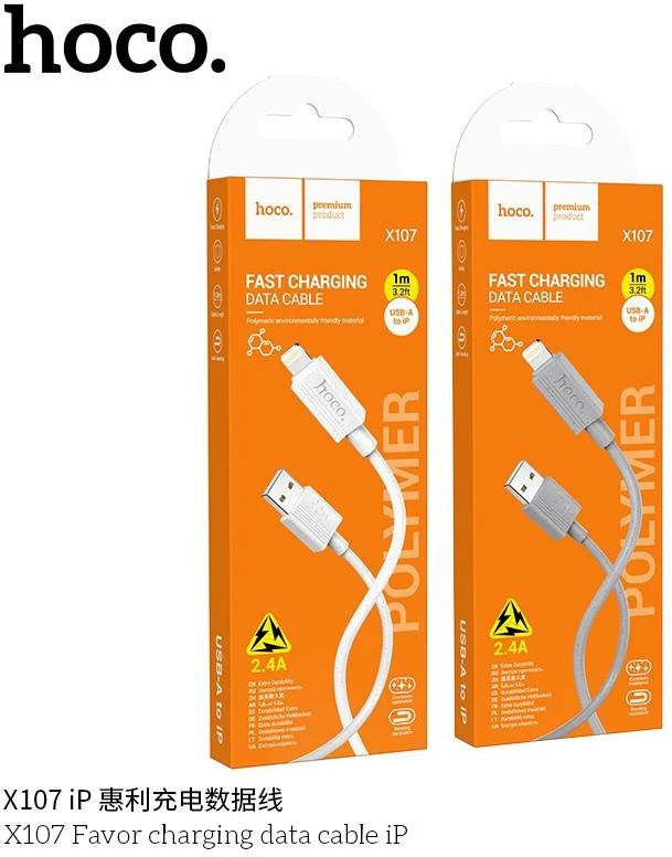 USB A tipo į „Lightning“ tipo keitiklis Hoco 2,4A, 1 m, X107, baltas