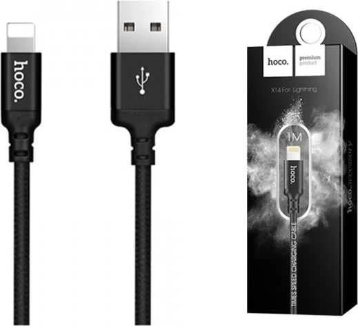 USB A tipo į „Lightning“ tipo laidas Hoco, 1 m x 14, juodas