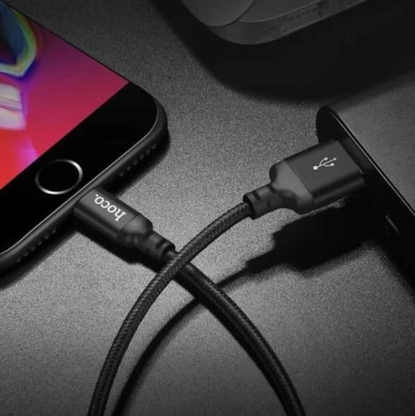 USB A tipo į „Lightning“ tipo laidas Hoco, 1 m x 14, juodas