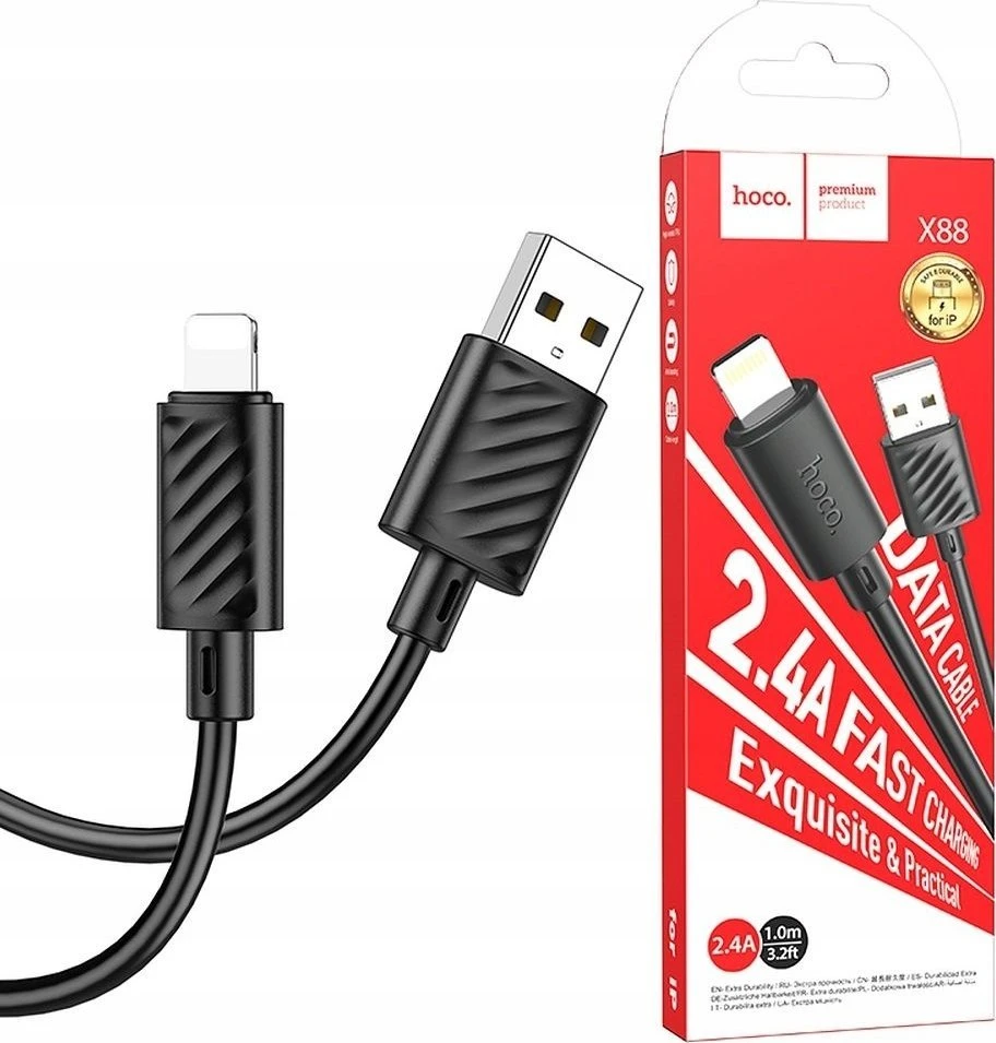 USB kabelis Hoco X88 "lightning" juodas 1m