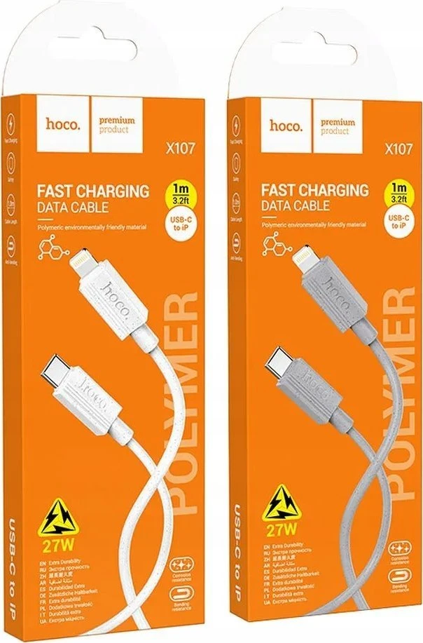 USB C - Lightning kabelis Hoco PD 27W 1 m X107 pilka