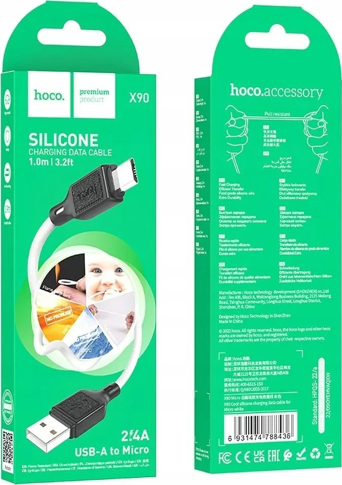 USB A į Micro USB laidas Hoco 2,4A 1 m X90 baltas