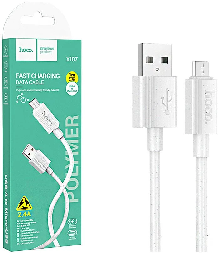 Cable USB A to Micro USB Hoco 2,4A 1 m X107 baltas