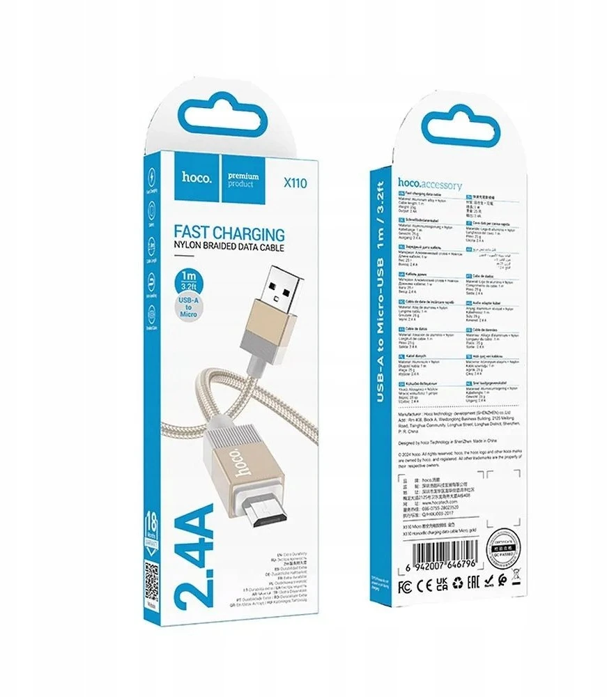USB A į USB C laidas Hoco 3A 1 m X110 auksinis
