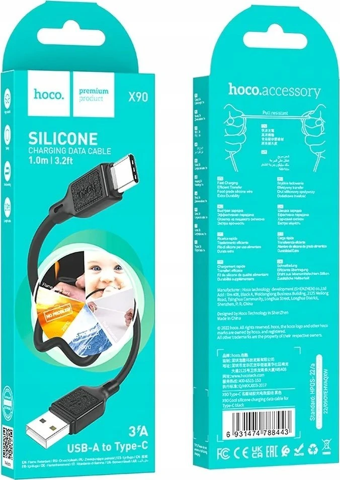 Cable USB A to USB C Hoco 3A 1 m X90 juodas