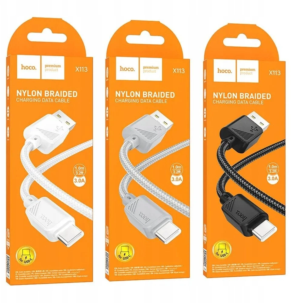 USB A į USB C laidas Hoco 3A 1 m X113 pilka