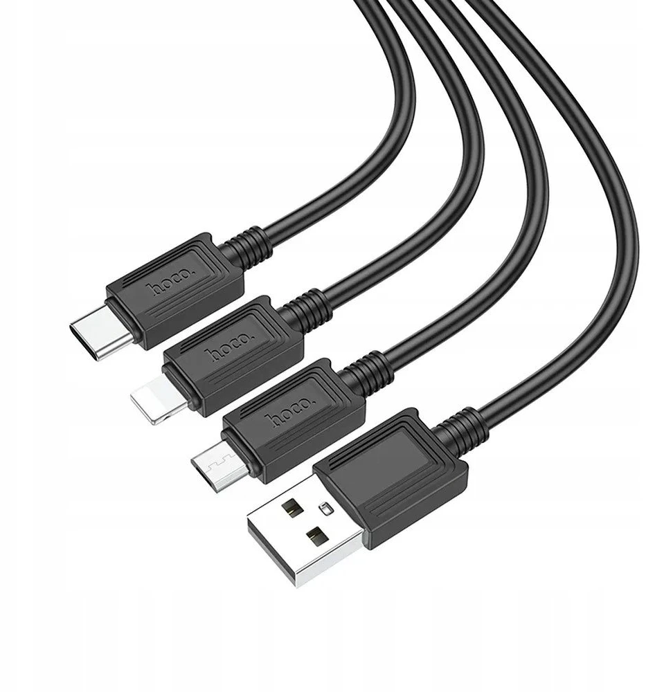 Laidas 3in1 USB A į Lightning / Micro USB / USB C Hoco 2A X74 1 m juodas