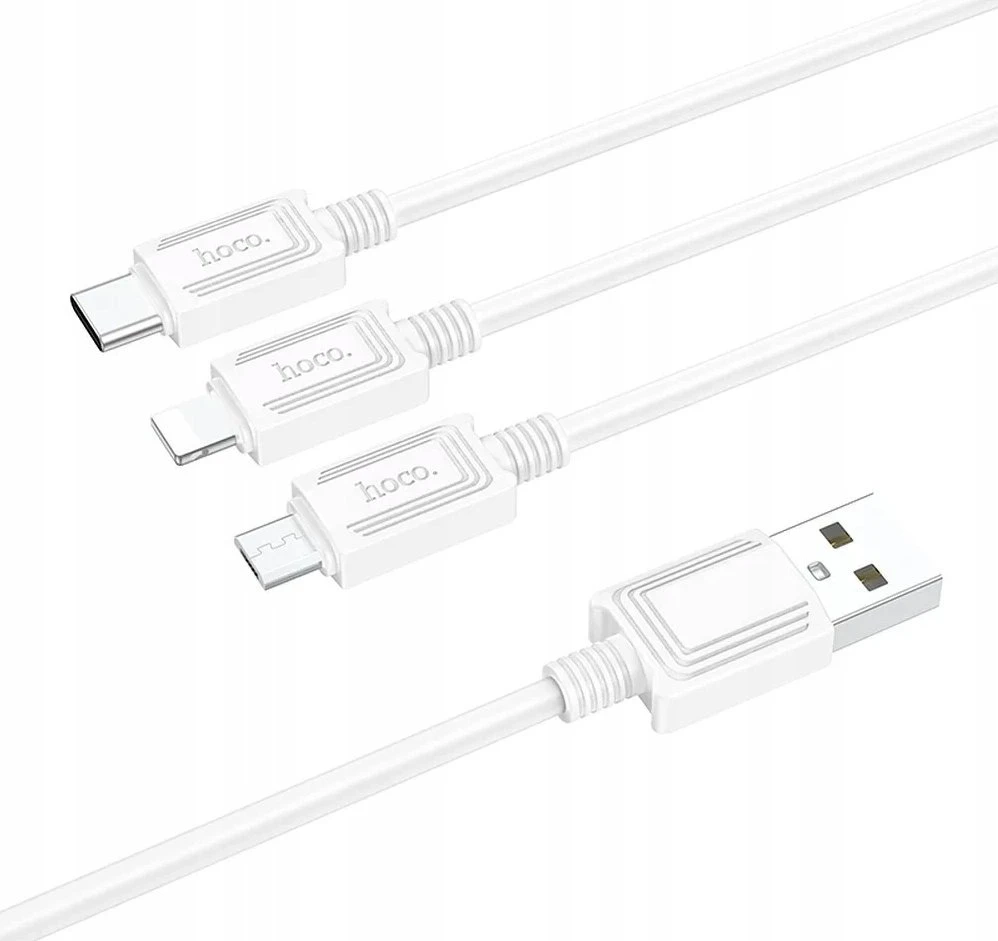 Laidas 3in1 USB A į Lightning / Micro USB / USB C Hoco 2A 1 m X74 baltas