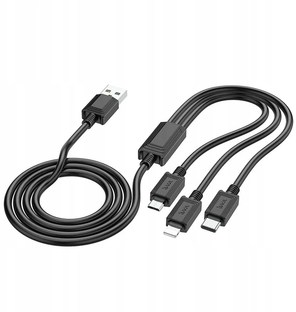 Laidas 3in1 USB A į Lightning / Micro USB / USB C Hoco 2A X74 1 m juodas