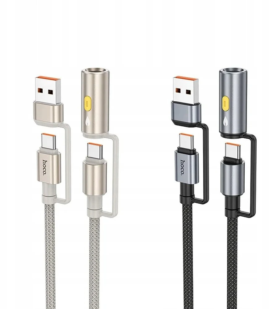 Laidas „viskas viename“ USB A / USB C į USB C / cigarečių žiebtuvėlio jungtis Hoco 3A 60W 1,2 m U138 pilkas