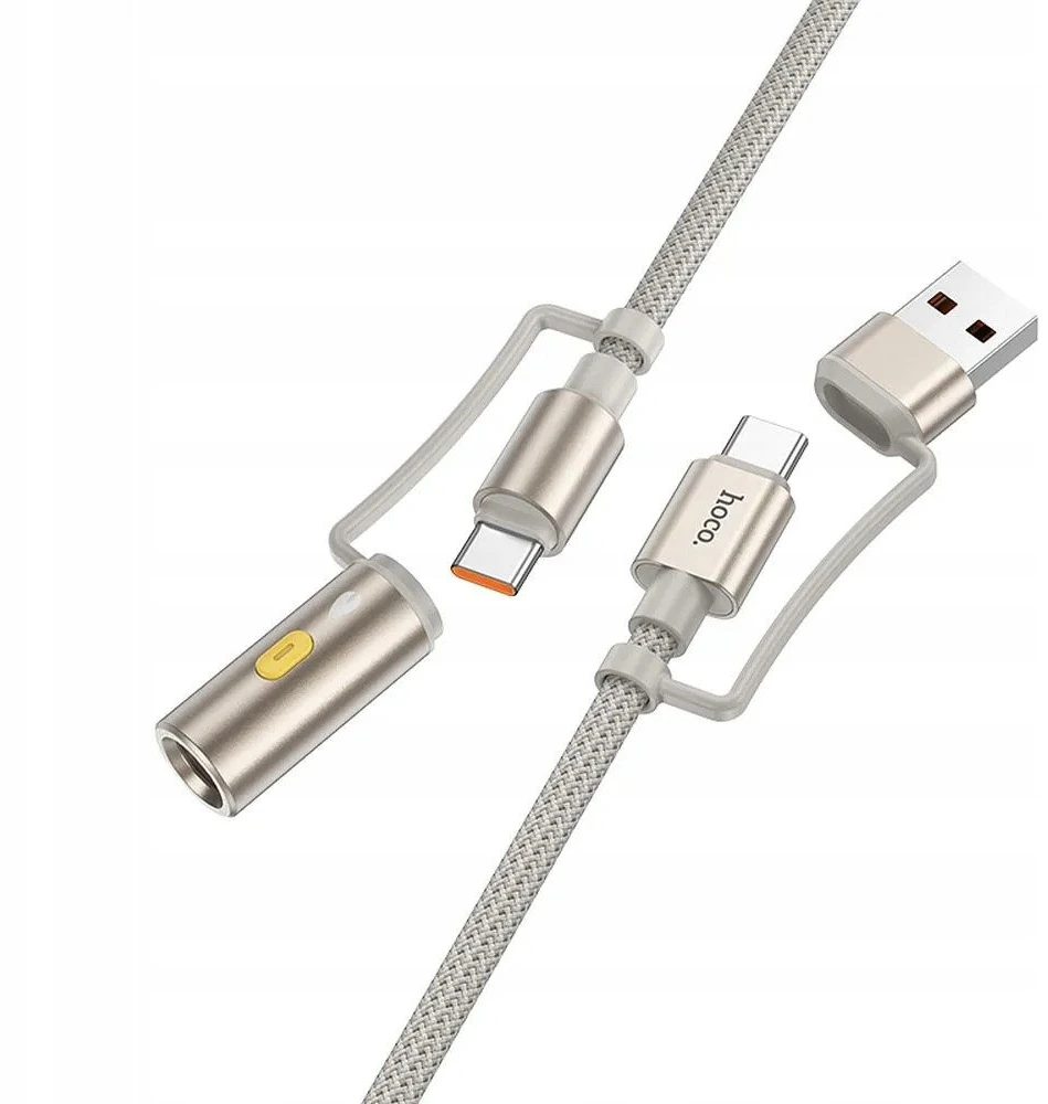 Laidas „viskas viename“ USB A / USB C į USB C / cigarečių žiebtuvėlio jungtis Hoco 3A 60W 1,2 m U138 pilkas