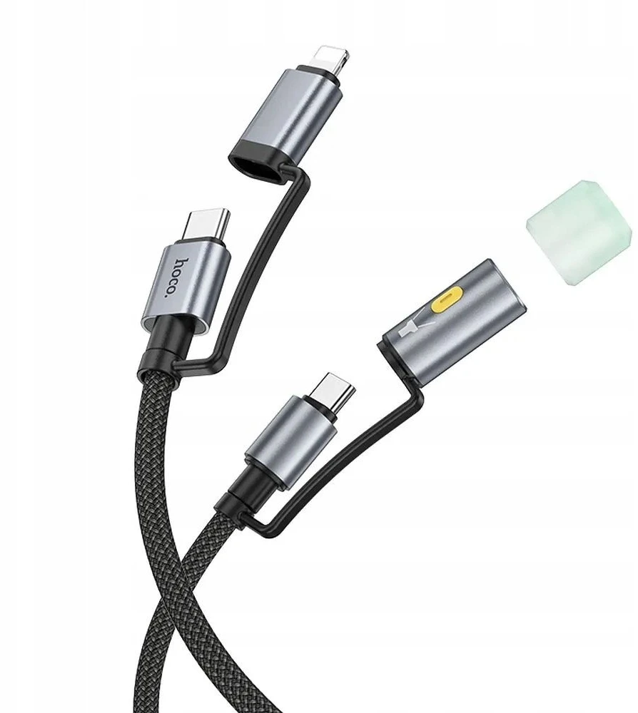 Laidas „viskas viename“ USB C / „Lightning“ į USB C / LED šviesą Hoco PD 3A 60W 1,2 m U138 juodas