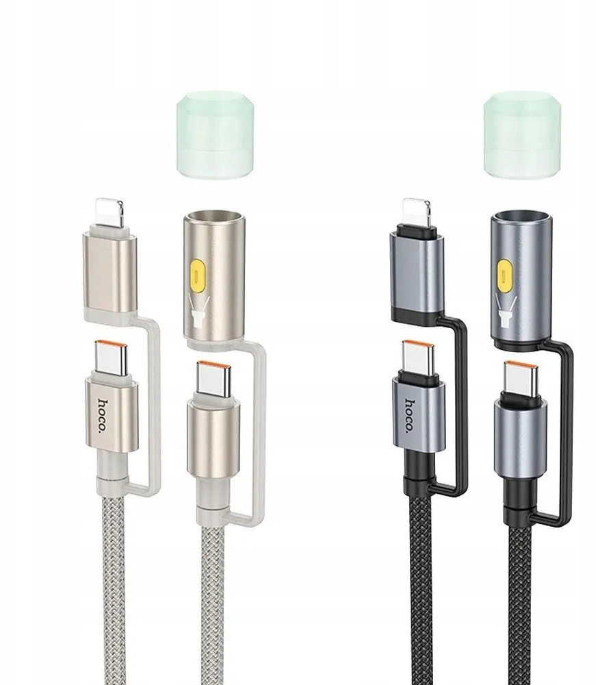 Laidas „viskas viename“ USB C / „Lightning“ į USB C / LED šviesą Hoco PD 3A 60W 1,2 m U138 juodas