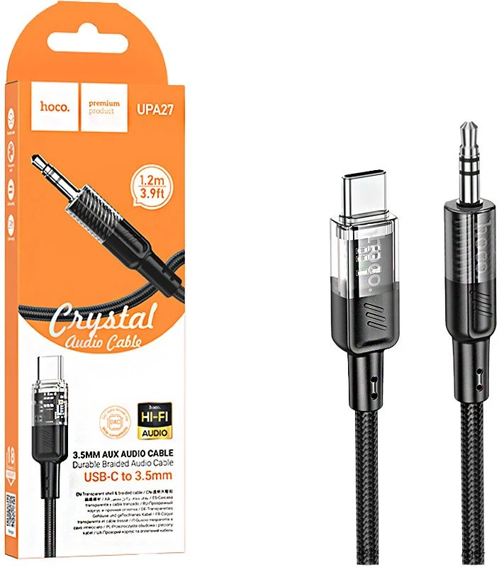 Kabelis AUX Jack 3,5 mm - USB C Hoco 1,2 m UPA27 juodas