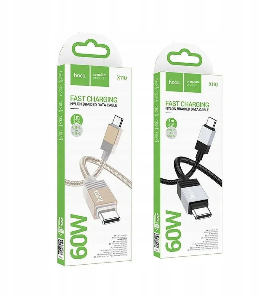 USB-C laidas į USB-C Hoco 3A 60W 1 m X110 auksinis