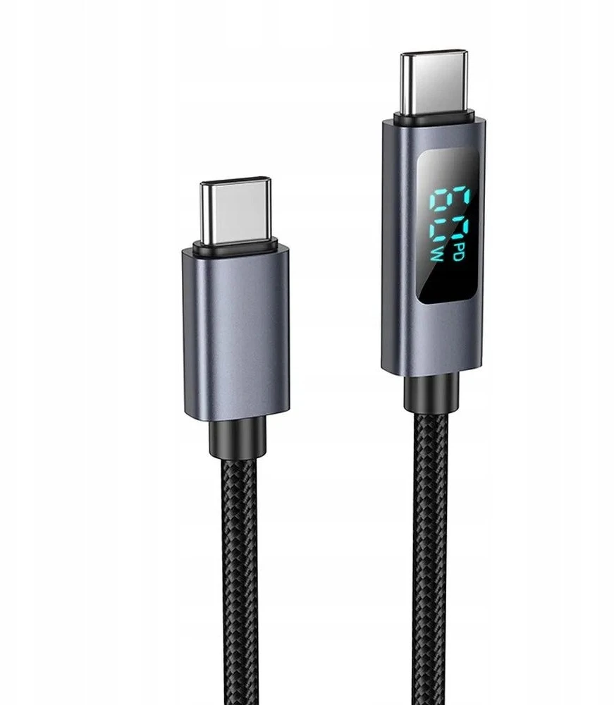 USB C laidas į USB C Hoco 3A 60W su ekranu 1 m X112 juodas