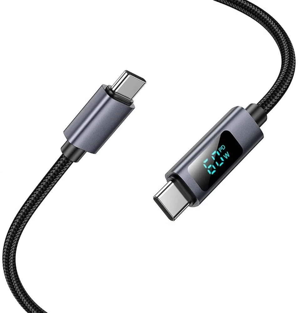 USB C laidas į USB C Hoco 3A 60W su ekranu 1 m X112 juodas