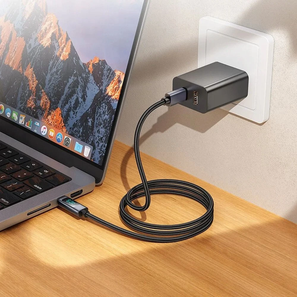 USB C laidas į USB C Hoco 3A 60W su ekranu 1 m X112 juodas