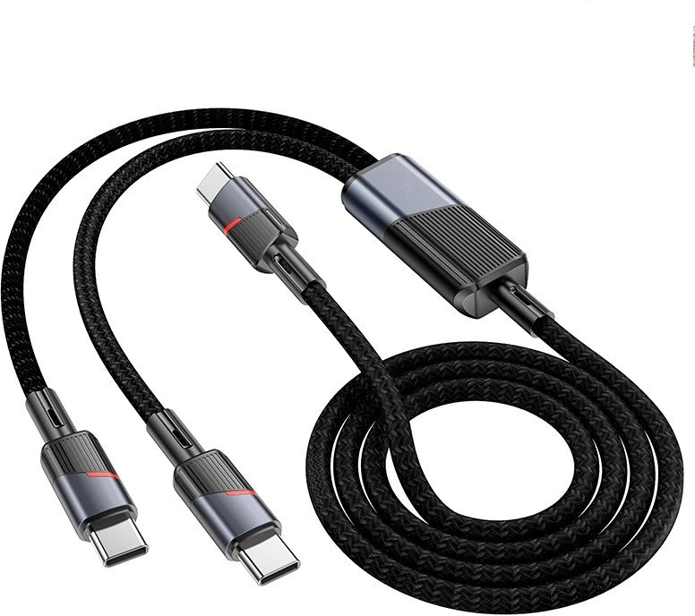 Cable 2in1 USB C į USB C / USB C Hoco 5A 100W 1,2 m U139 juodas
