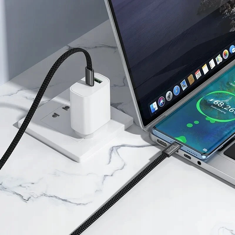 Plokščias kabelis USB C į USB C Hoco 3A 60W 1 m X125 juodas