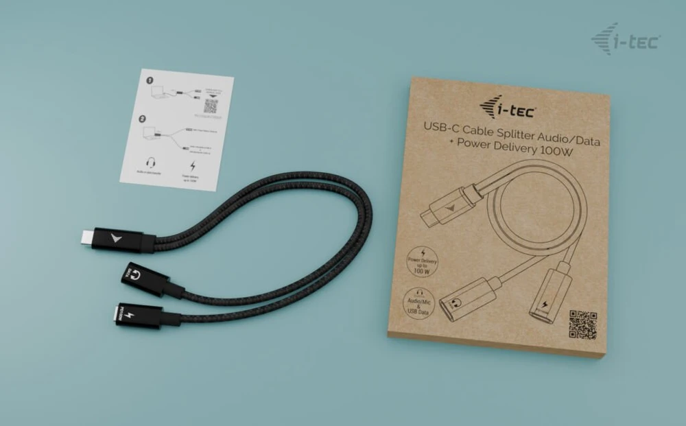 I-tec USB-C garso/duomenų maitinimo skirstytuvo kabelis 100 W