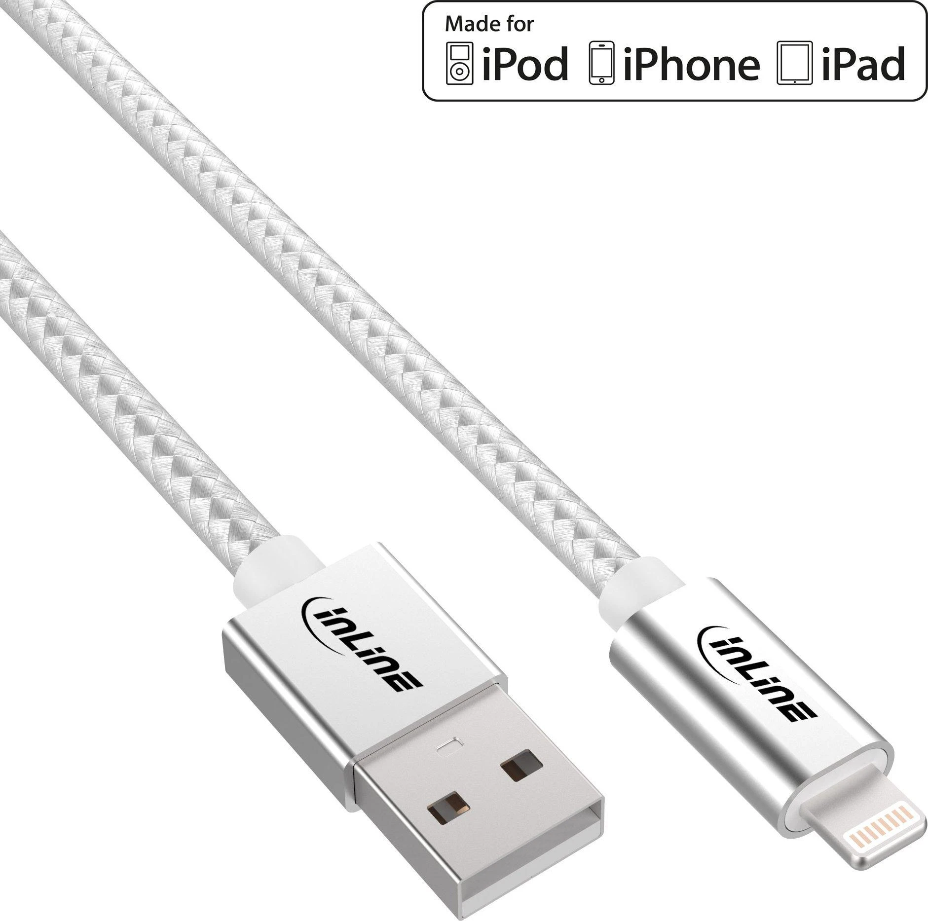 InLine Lightning USB laidas, sidabrinis/aliuminis, 1 m MFi sertifikuotas