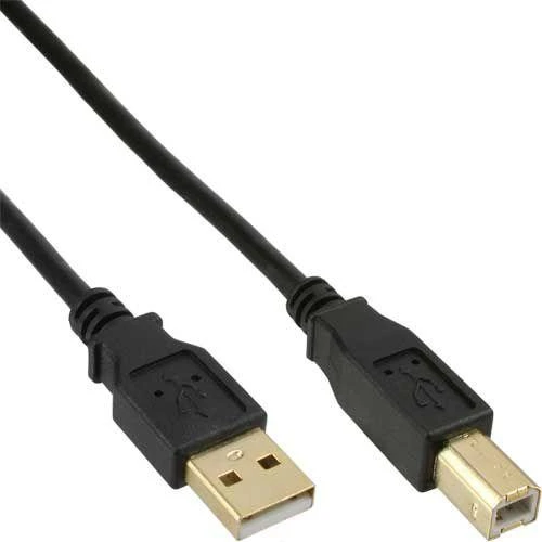 InLine USB 2.0 Cable, A to B, auksinis-plated, juodas – 1m