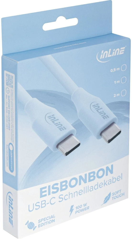 Inline USB laidas USB-C - USB-C 2 m, mėlynas