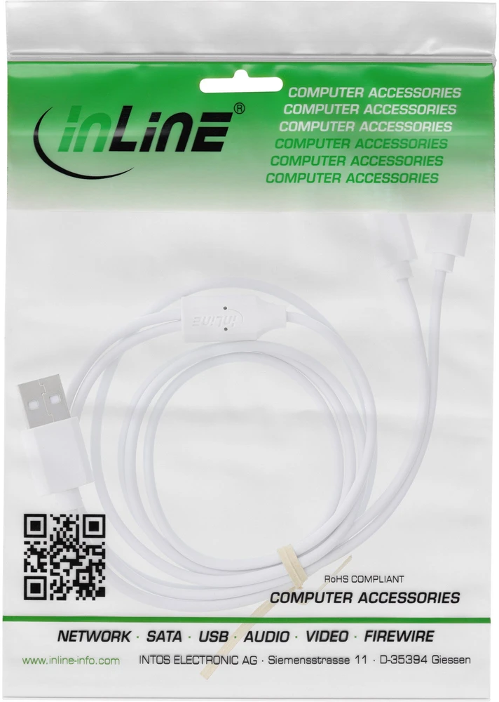 USB laidas InLine USB-A - 2x USB-C 1 m Baltas
