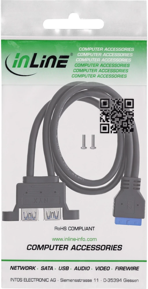 USB laidas „Inline“ 2x USB-A - 19 kontaktų, 0,45 m, juodas
