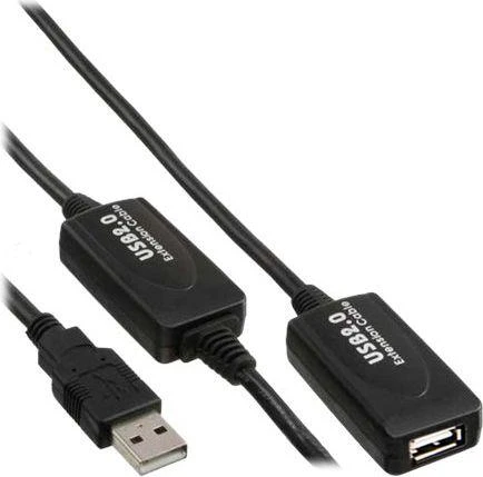 USB kabelis InLine USB-A - USB-A 10 m Juodas (34612I)