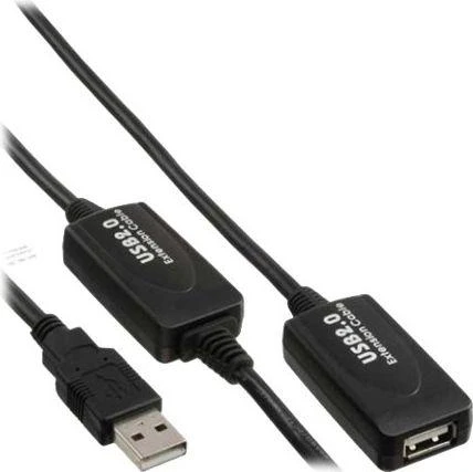 Kabelis USB InLine USB-A - USB-A 20 m Juodas (34613I)